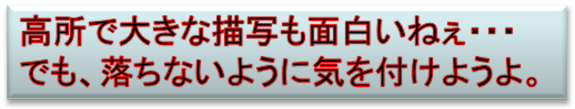 高所で大きな描写も面白いねぇ・・・
でも、落ちないように気を付けようよ。