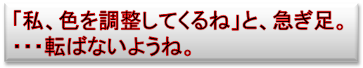 「私、色を調整してくるね」と、急ぎ足。
・・・転ばないようね。